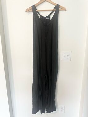 Made In Italy Black Linen Wide Leg Jumpsuit M